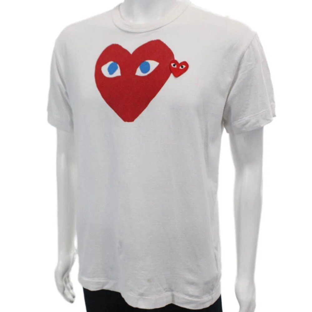 $249 Authentic PLAY by COMME des GARCONS Made in JAPAN Heart White T-Shirt Sz.XL - Picture 5 of 9